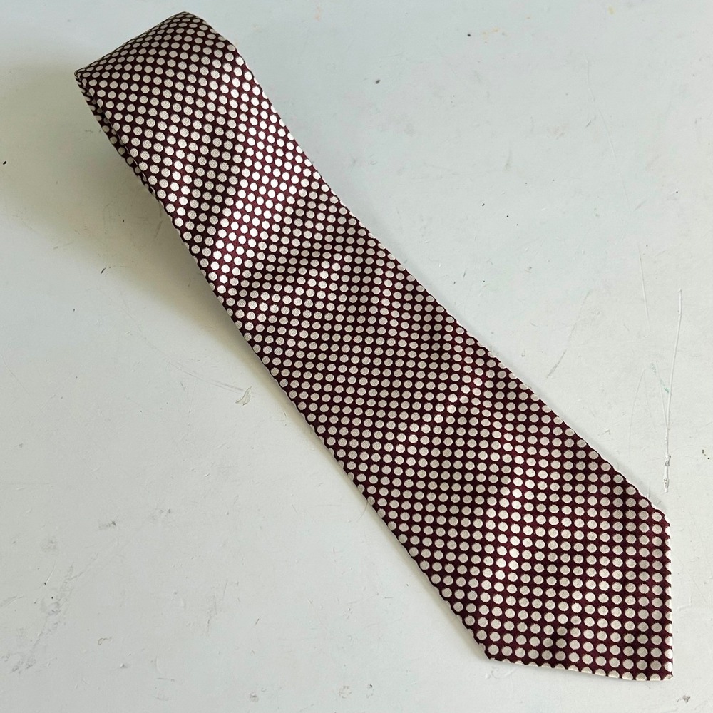 Paul Stuart Tie Mens Silk Classic Polka Dot Burgundy Cream USA Italy VTG Preppy